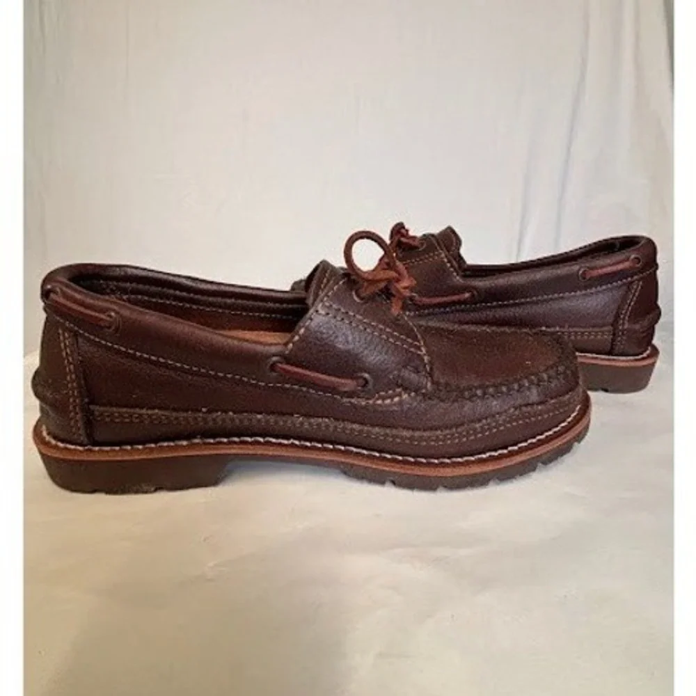 G.H. Bass Camp Moc Brown Leather Boat Shoes Vibram Gumlite Mens 9.5 EE